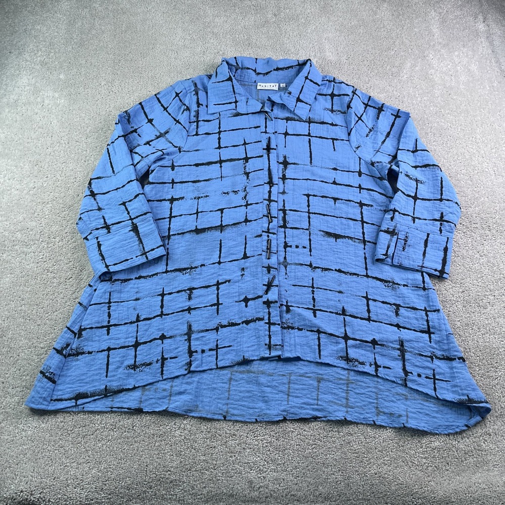 Habitat Top Womens XL Blue Abstract Crackle Artist Tunic Lagenlook Boho Toggle